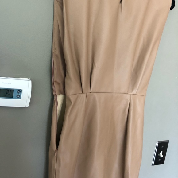 ZARA Taupe Faux Leather Mini Dress With Shoulder Pads Size XS EUC - Picture 9 of 9